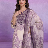 Purple Floral Printed Embroidered Kurta with Palazzo & Dupatta Set
