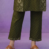 Green Printed Cotton Panelled Kurta Set