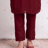 Ziya Garnet Red Embroidered Kurta Set