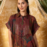 Zareen Garret Maroon Printed Kaftan Set