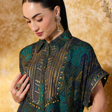 Zareen Pine Green Printed Kaftan Set