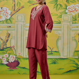 Meher Matt Red Embroidered Kurta Set