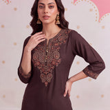 Inaya Penny Brown Embroidered Kurta Set