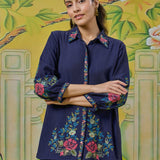 Aarohi Prussian Navy Thread Embroidered Co-ord Set