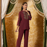 Riddhima Deep Maroon Embroidered Co-ord Set