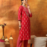 Viscose Rayon Ethnic Printed Kurta Trouser Dupatta Set