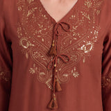 Zareen Bronze Rust Embroidered Kurta Set