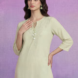 Ivory Cotton Slub Resham Zari Embroidered Kurta Set