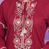 Cotton Red Embroidered Tunic