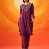 Charita Fuchsia Zari-Embroidered Kurta Set