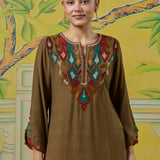 Myra Dusky Green Applique Embroidered Kurta Set
