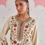 Aafreen Floral Ivory Aari & Zari Embroidered Panelled Suit Set