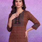 Brown Printed Viscose Straight Co-Ord Set