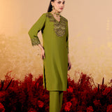Charvi Pear Green Embroidered Kurta Set
