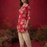 Aboli Red Floral Printed Straight Kurti