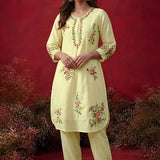 Saavan Light Green Embroidered Cotton blend Kurta Set