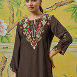 Myra Charcoal Grey Applique Embroidered Kurta Set
