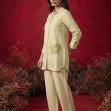 Aviana Beige Embroidered Linen Co-ord Set