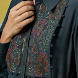 Meher Tropical Teal Thread Embroidered Shirt