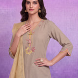 Beige Rayon Straight Suit Set