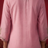 Pink Embroidered Cotton Blend Regular Kurta Set
