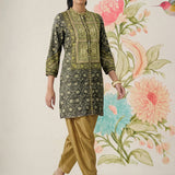 Yusra Navy Printed Shantoon Kurta