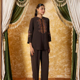 Riddhima Brown Plum Embroidered Co-ord Set