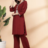 Cotton Blend Floral Embroidered Co-Ord Set