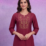 Fuchsia Nylon Viscose Zari Dori Embroidered Co-ord Set