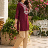Lakhnavi Embroidered A-Line Rayon Kurti