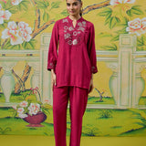 Aiyana Blood Red Foil Embroidered Co-ord Set
