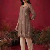 Mushroom Brown Embroidered Mul Chanderi Co-ord Set