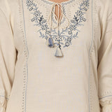 Cotton Blend Floral Embroidered Kurta Trouser Set