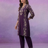 Purple Printed Cotton Panelled Kurta Set