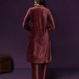 Iravya Maroon Embroidered Velvet Co-ord Set