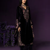 Navya Purple Embroidered Velvet Suit Set with Brasso Dupatta
