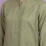 Light Green Cotton Thread Sequin Embroidered Shirt