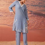 Iris Light Blue Embroidered Rayon Co-ord Set for Women