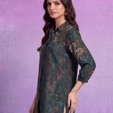 Poly Viscose Teal Abstract Print Shirt