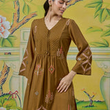 Zoya Olive Green Embroidered Panelled A-Line Kurta Set