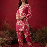Fuchsia Printed Cotton Blend Relaxed Co-ord Set