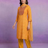 Yellow Cotton Blend Printed Dori Suit Set