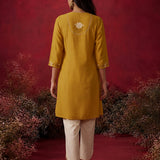 Yellow Brown A-Line Resham Co-ord Set