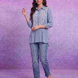 Blue Rayon Embroidered Shirt