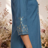 Blue Resham Embroidered Kurti