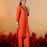 Charvi Tangy Orange Embroidered Kurta Set