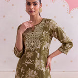 Ira Olive Green Printed Kurta Set