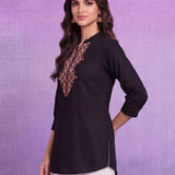 Viscose Rayon Black Dori Embroidered Tunic