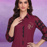 Maroon Rayon Straight Co-ord Set