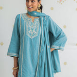 Rhea Aqua Blue Sequin Embroidered Suit Set